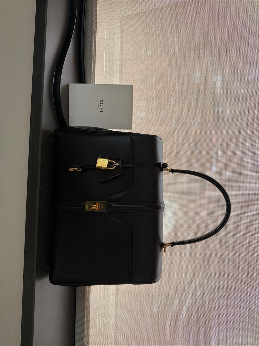 Celine Black Leather 16 Top Handle with Gold Hardware